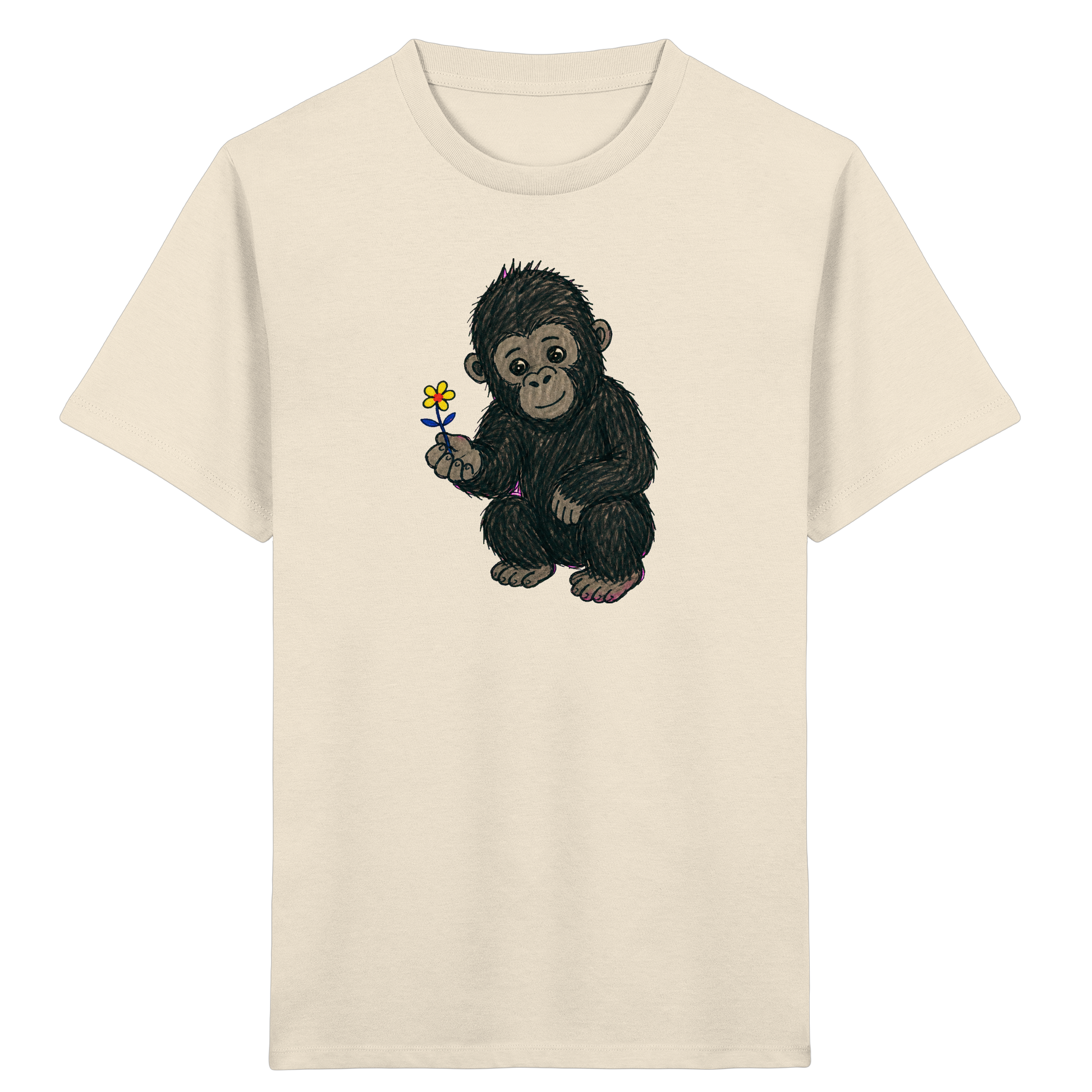 Süßes Gorilla Baby schenkt Blume - Kinder Bio T-Shirt