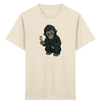 Süßes Gorilla Baby schenkt Blume - Kinder Bio T-Shirt