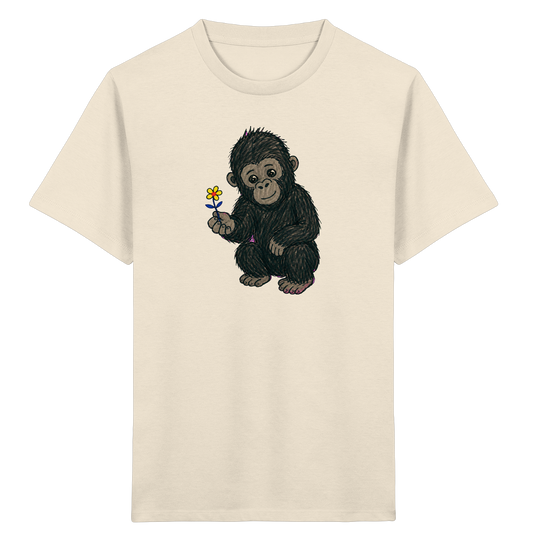 Süßes Gorilla Baby schenkt Blume - Kinder Bio T-Shirt