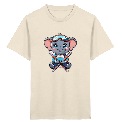 Kinder-T-Shirt mit skifahrendem Elefanten