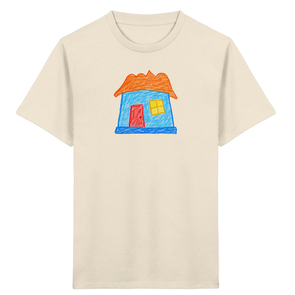 Himmelblaues Haus mit Wolkendach - Kinder Bio T-Shirt