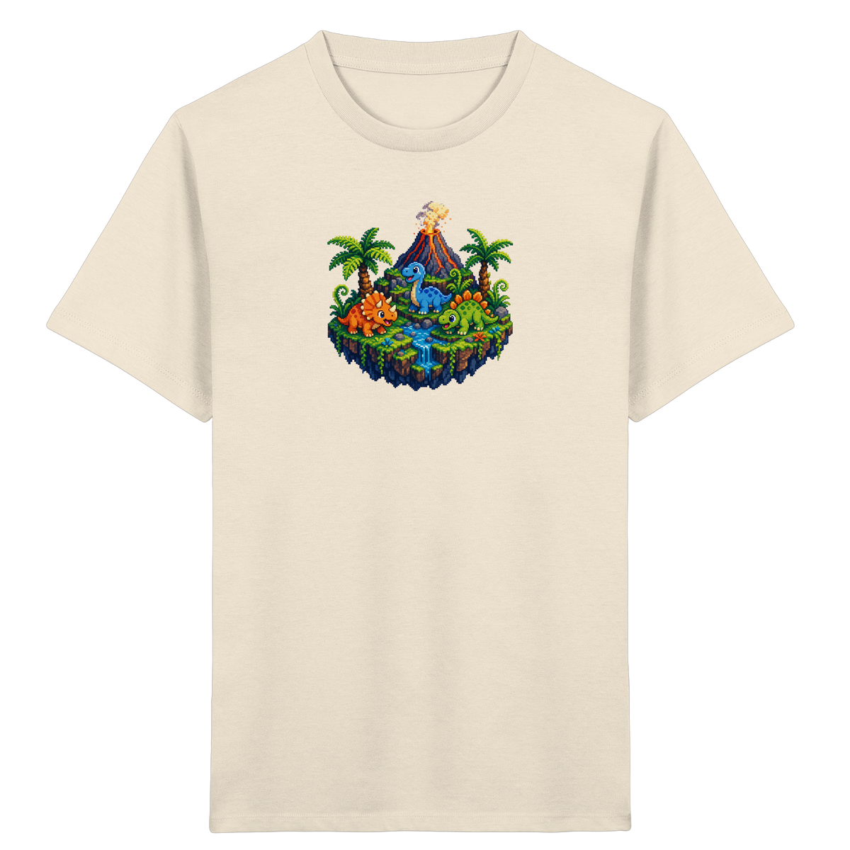 Cooles Dino Pixel Insel T-Shirt - Kinder Bio T-Shirt