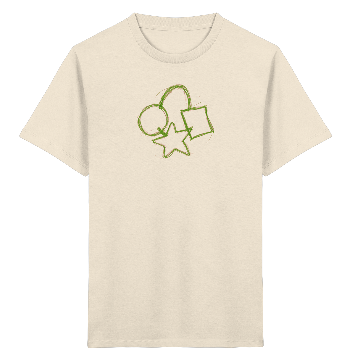 Grüne Formenfamilie mit Ranzen - Kinder Bio T-Shirt