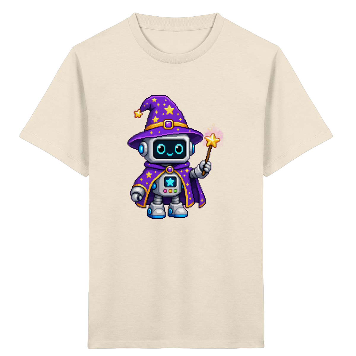 Pixel Roboter Zauberer T-Shirt: Magischer Spaß - Kinder Bio T-Shirt