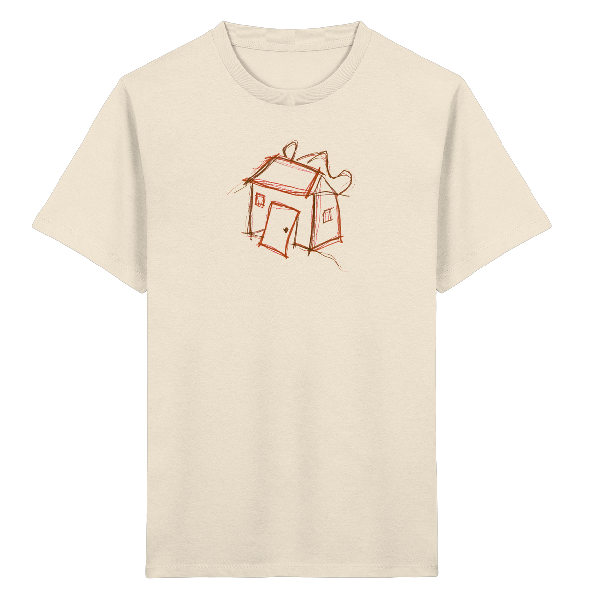 Kakaobraunes Ranzenhaus Motiv - Kinder Bio T-Shirt