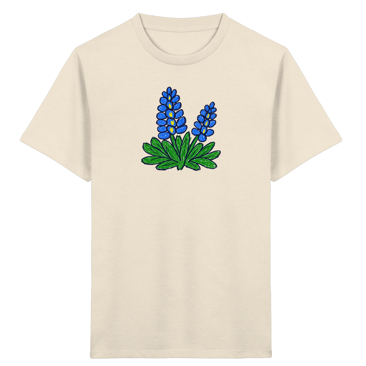 Blaue Kritzel-Lupine für Kinder - Kinder Bio T-Shirt