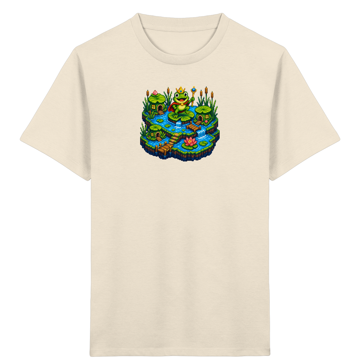 Verspieltes Froschkönig T-Shirt Pixel Art - Kinder Bio T-Shirt