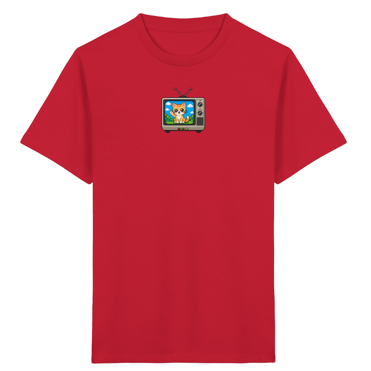 Pixel Katze im Retro Fernseher T-Shirt - Kinder Bio T-Shirt