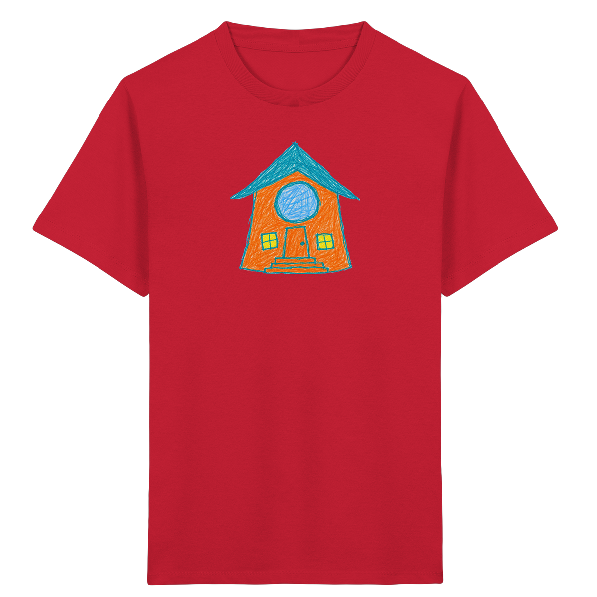 Orangefarbenes Rundfensterhaus für Kinder - Kinder Bio T-Shirt