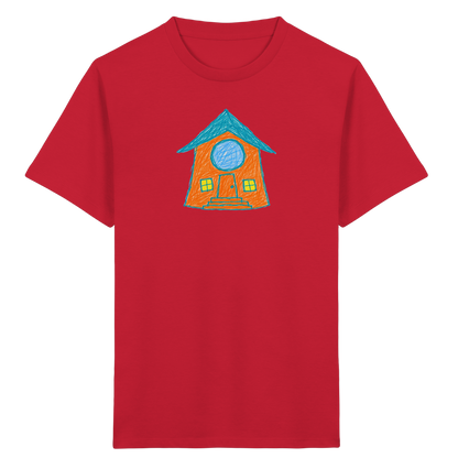 Orangefarbenes Rundfensterhaus für Kinder - Kinder Bio T-Shirt