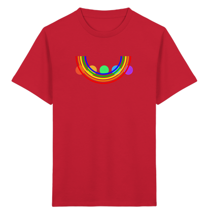 Kinder-T-Shirt mit Regenbogen über bunten Kreisen