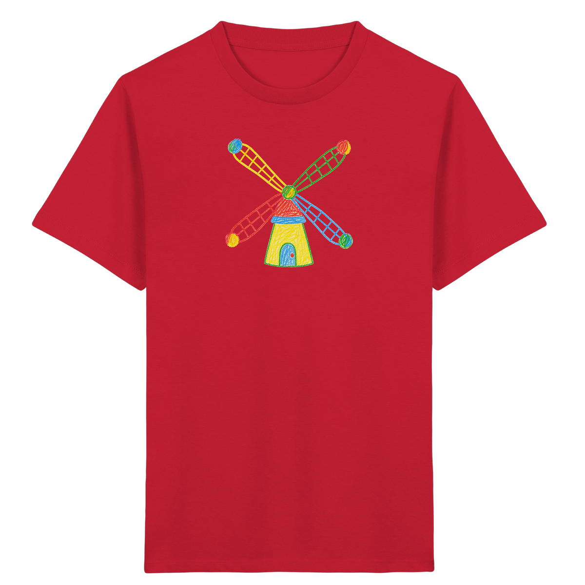 Bunte Windmühle mit Farbpunkten - Kinder Bio T-Shirt
