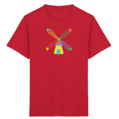 Bunte Windmühle mit Farbpunkten - Kinder Bio T-Shirt