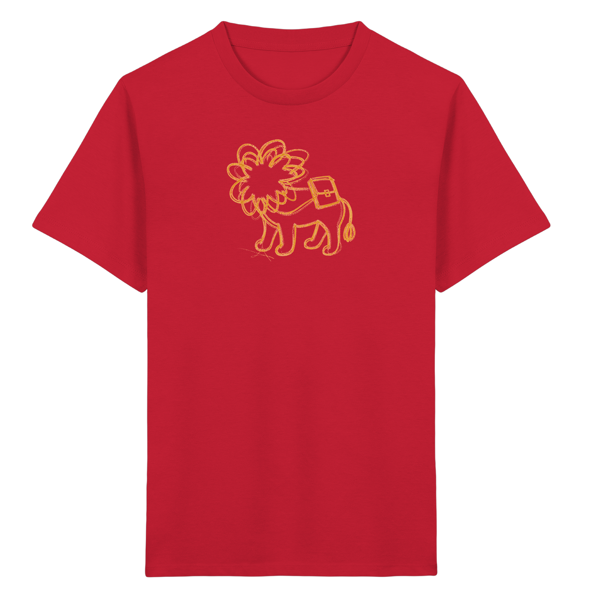 Senfgelber Krakellöwe mit Ranzen - Kinder Bio T-Shirt