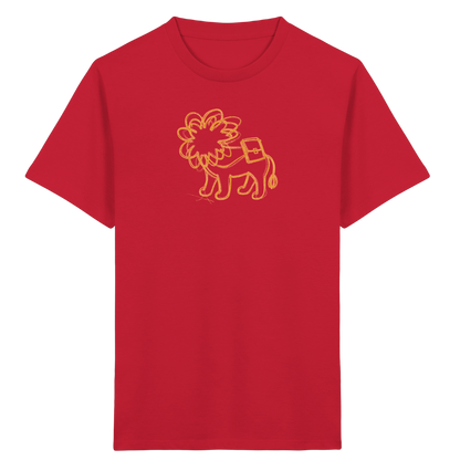 Senfgelber Krakellöwe mit Ranzen - Kinder Bio T-Shirt