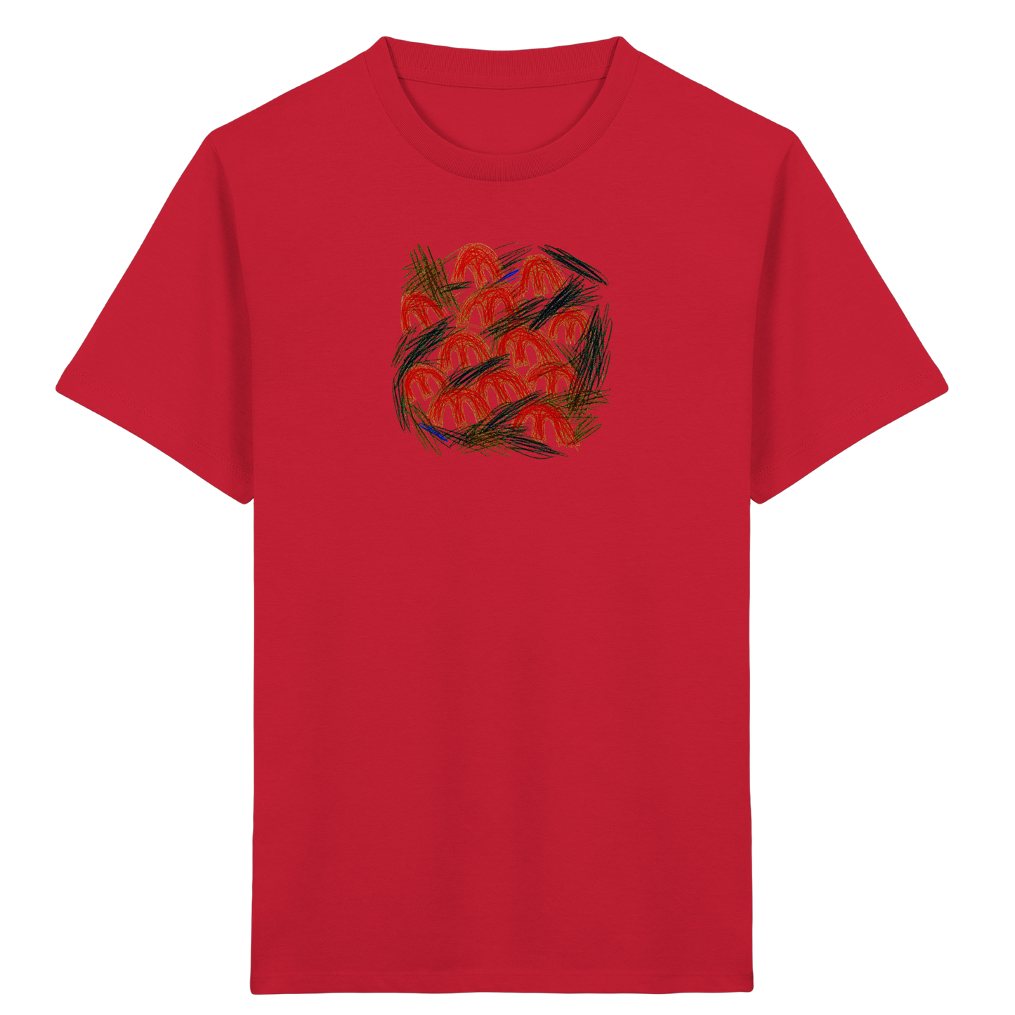 Rotes Kinder Bio T-Shirt mit Pilz-Motiv im Kritzelstil