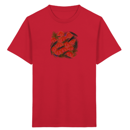 Rotes Kinder Bio T-Shirt mit Pilz-Motiv im Kritzelstil