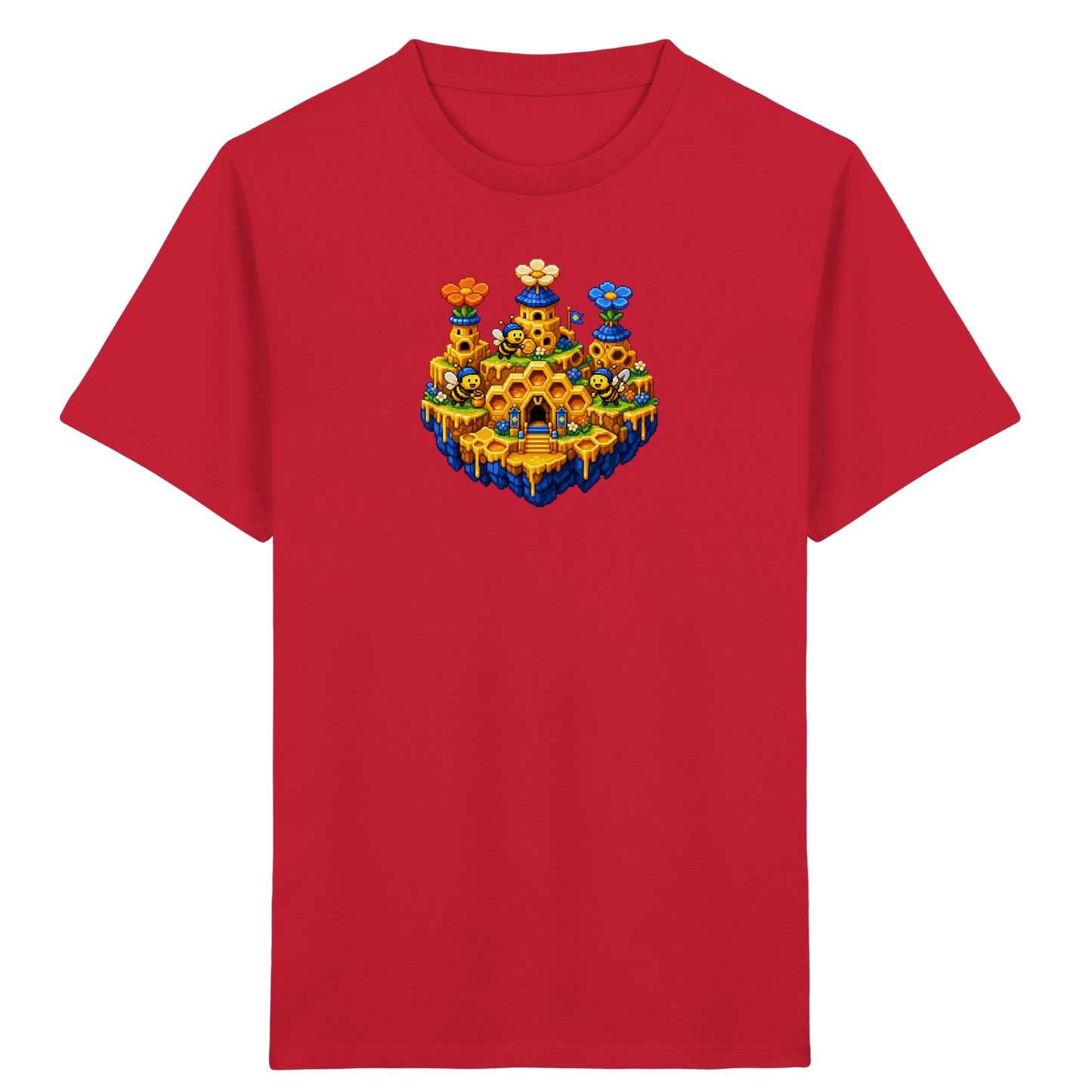 Fröhliches Pixel-Art Bienen T-Shirt - Kinder Bio T-Shirt