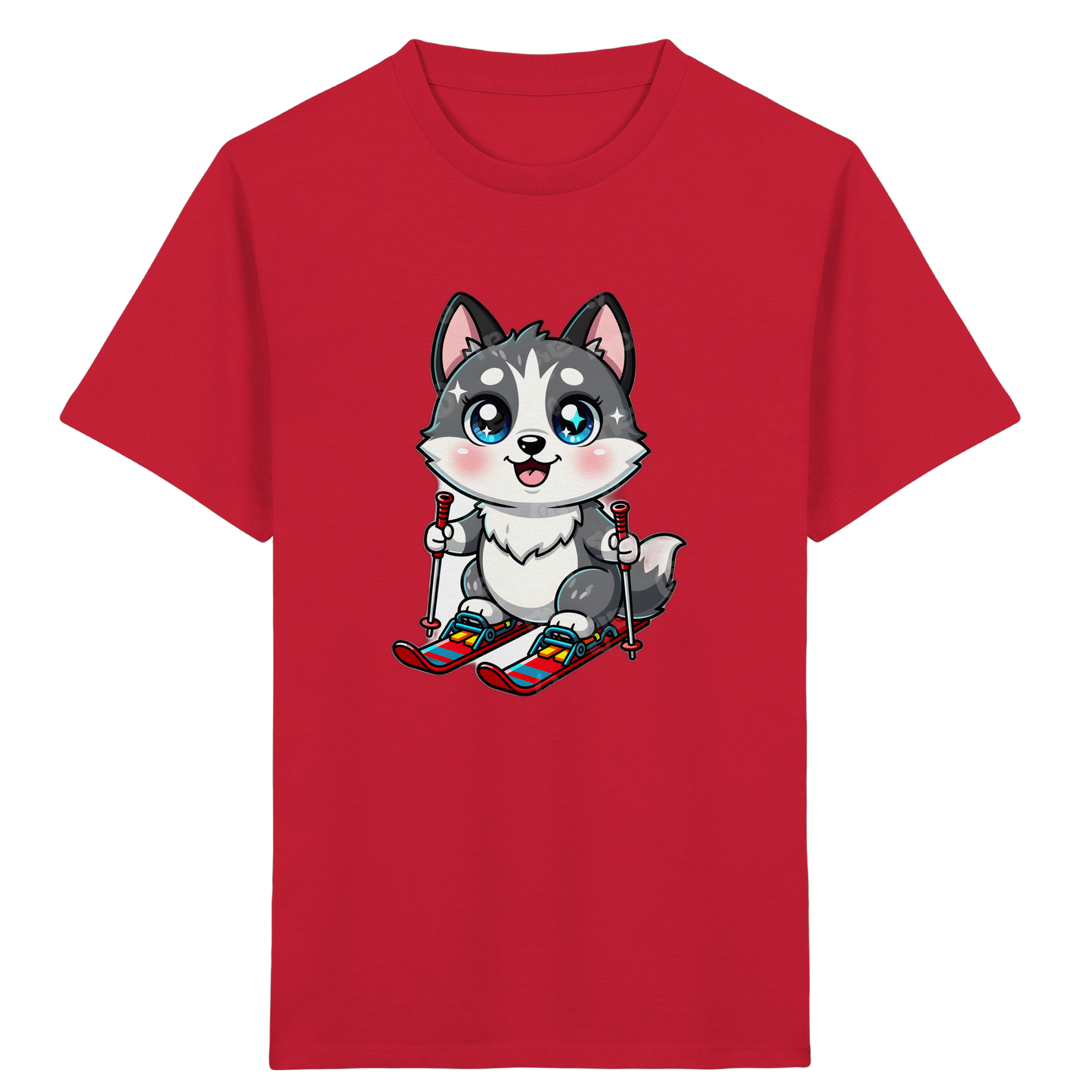 Husky Welpe auf Skiern T-Shirt