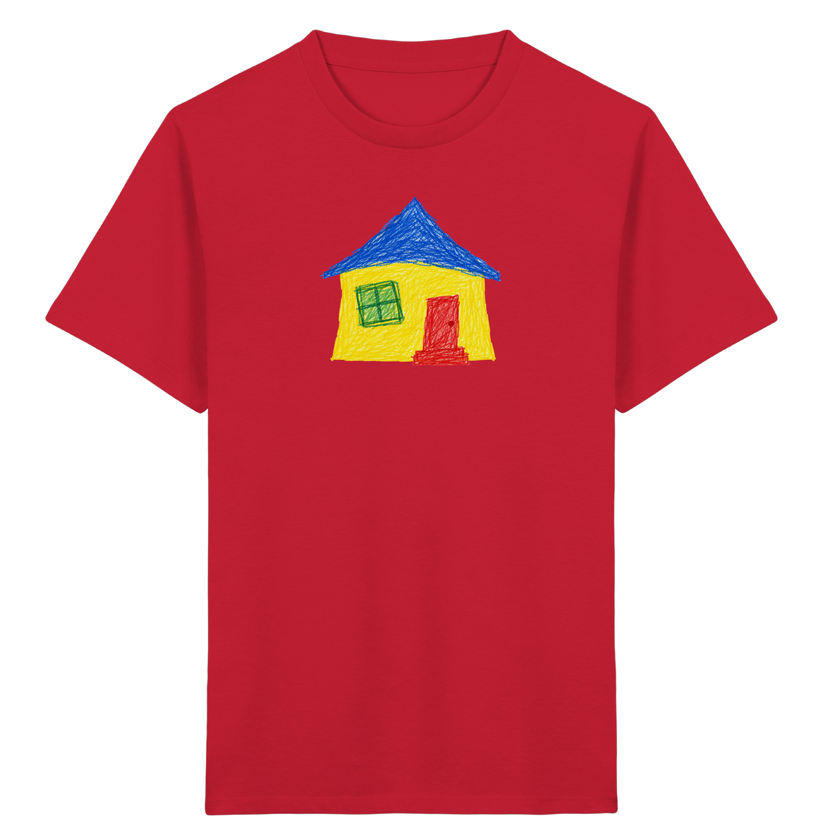Gelbblaues Haus Kinderzeichnung - Kinder Bio T-Shirt