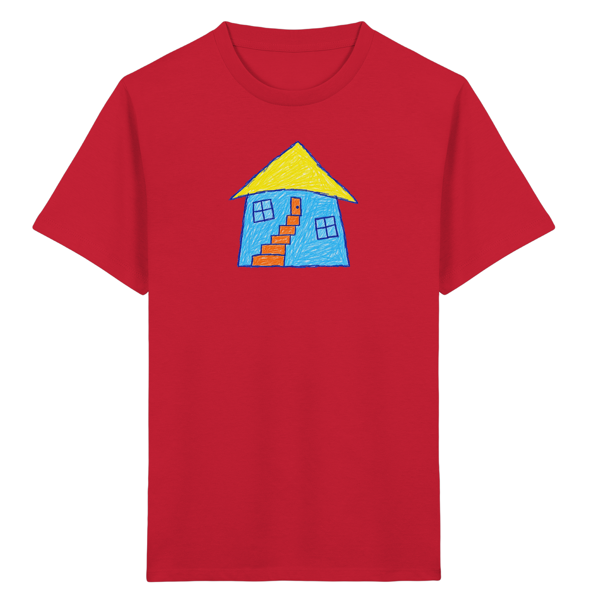 Blaues Treppenhaus Kinderzeichnung - Kinder Bio T-Shirt