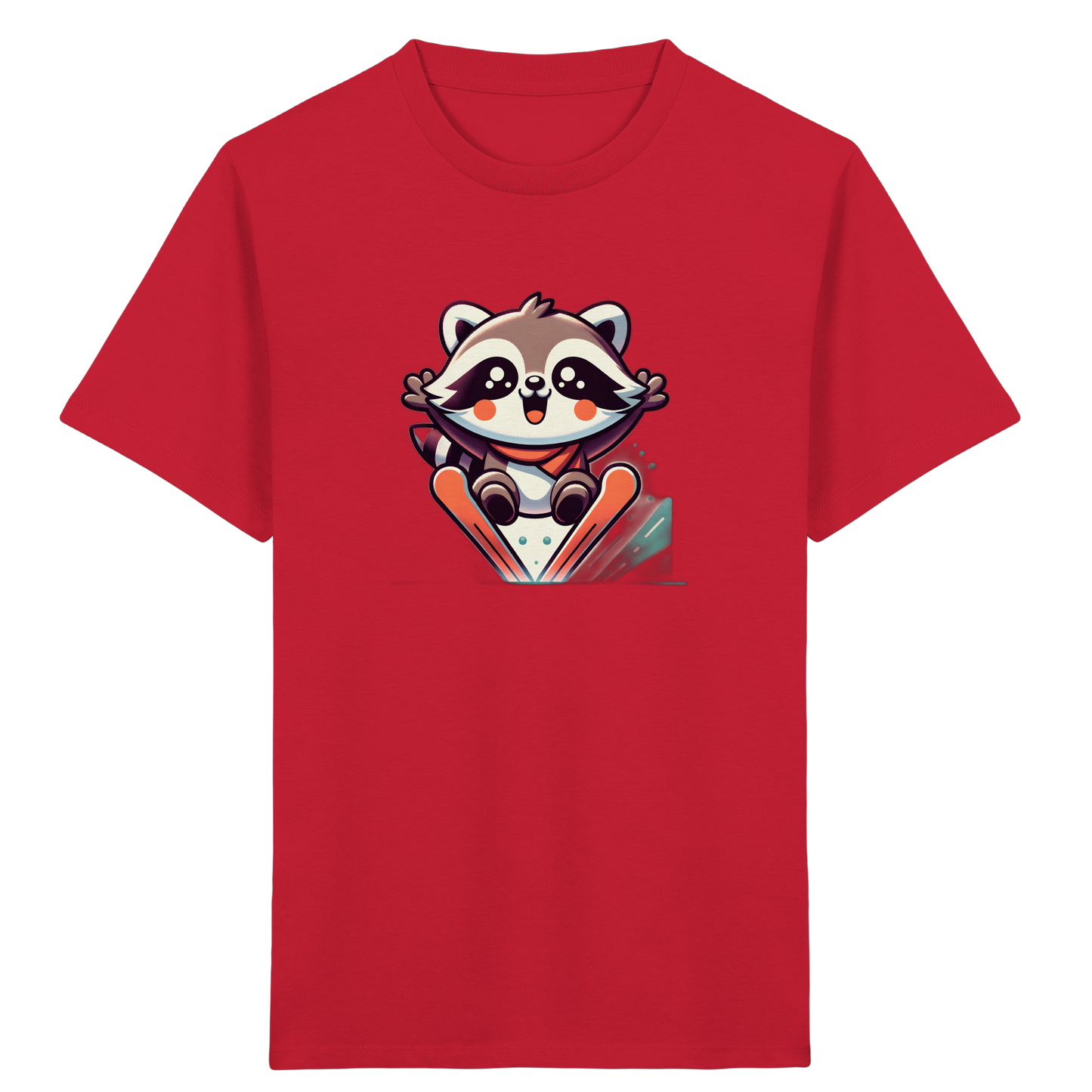 Fröhlicher Waschbär auf Skiern T-Shirt