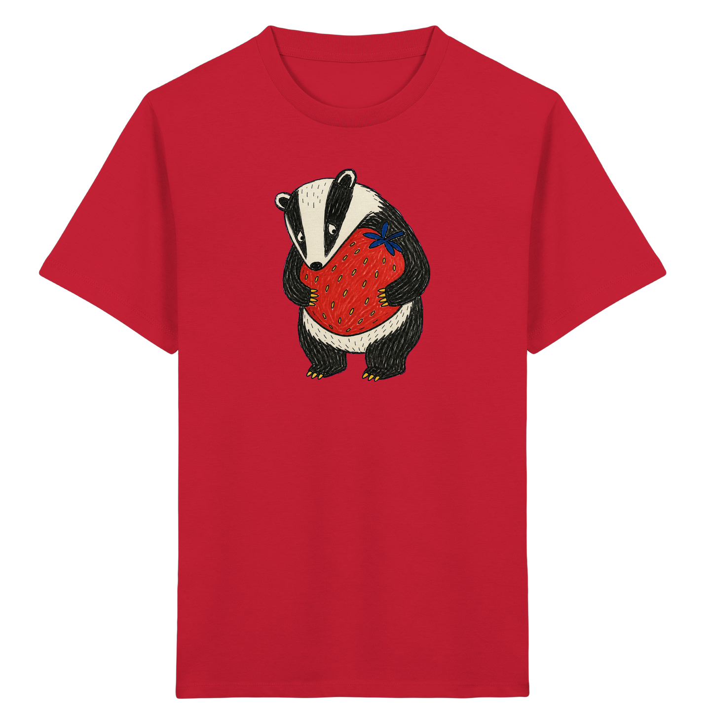 Süßer Dachs mit roter Erdbeere - Kinder Bio T-Shirt
