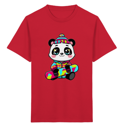 Kinder-T-Shirt mit Panda auf einem Snowboard