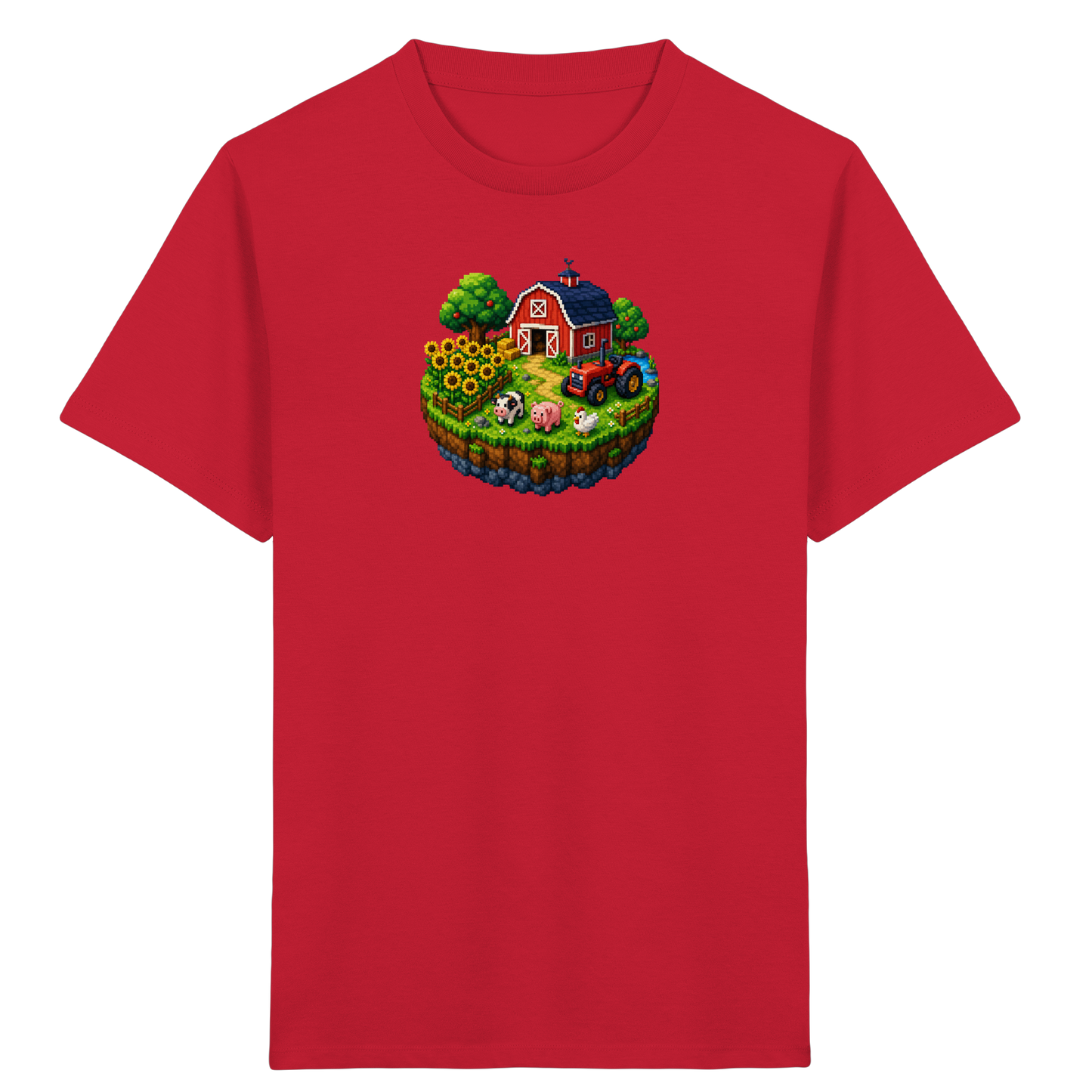 Niedliches Bauernhof Pixel-Art T-Shirt - Kinder Bio T-Shirt
