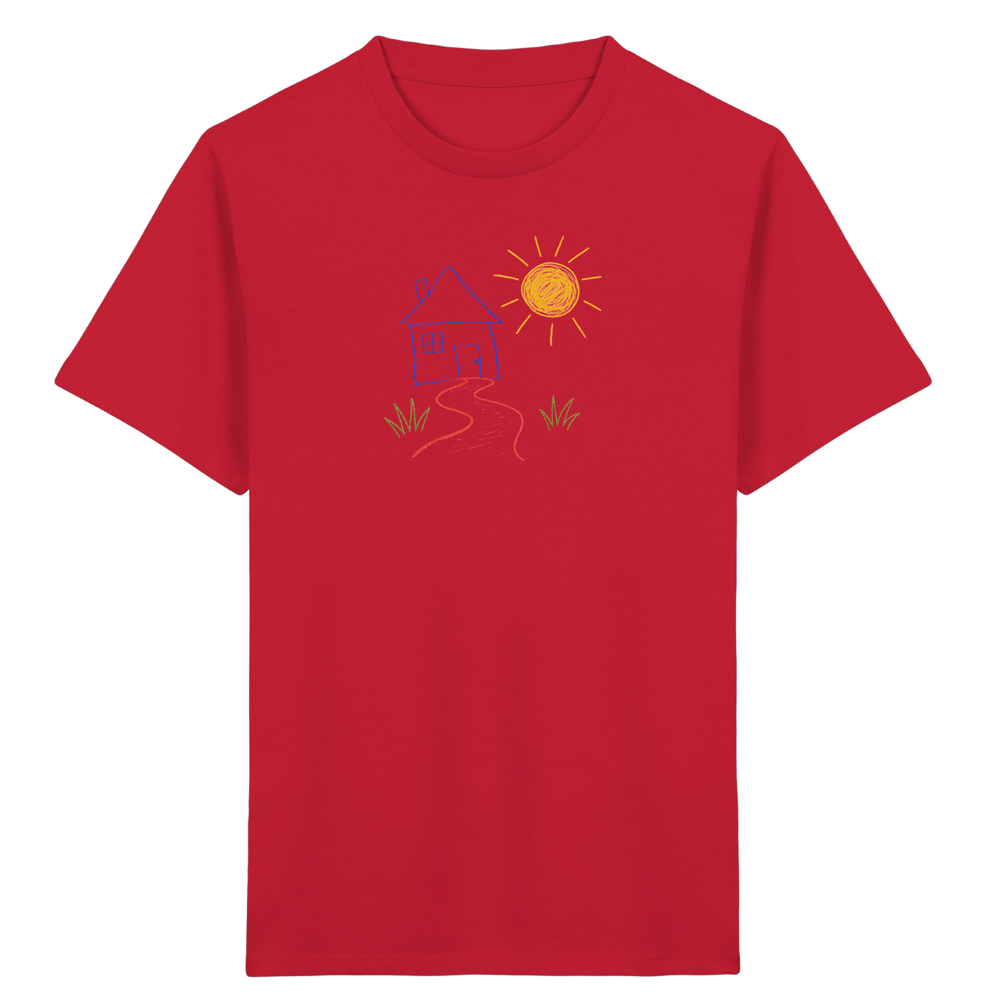Kindershirt mit bunter Wachsmalstift Zeichnung - Kinder Bio T-Shirt