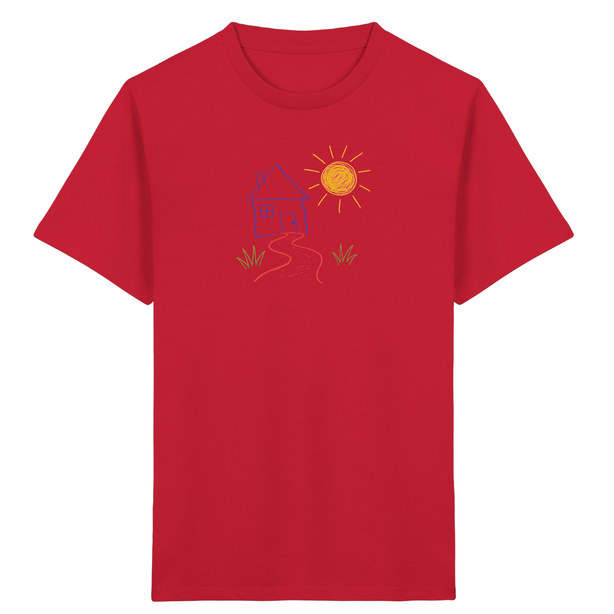 Kindershirt mit bunter Wachsmalstift Zeichnung - Kinder Bio T-Shirt