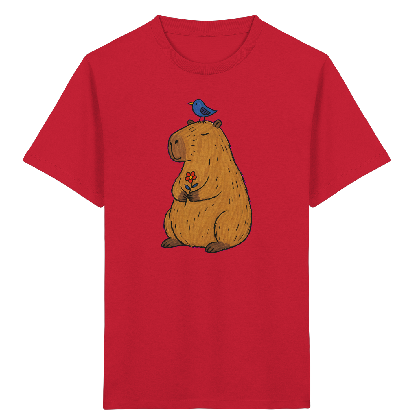Süßes Capybara T-Shirt mit Vogel - Kinder Bio T-Shirt
