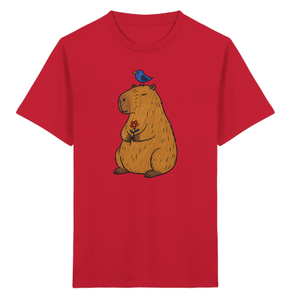 Süßes Capybara T-Shirt mit Vogel - Kinder Bio T-Shirt