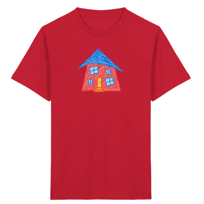 Korallenrotes Haus mit blauem Dach - Kinder Bio T-Shirt