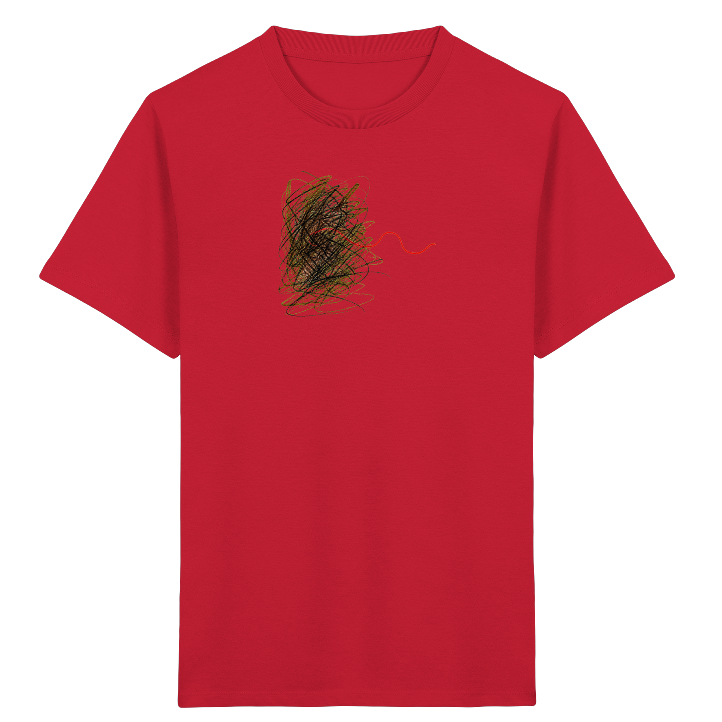 Abstraktes Kritzel-T-Shirt mit roter Linie - Kinder Bio T-Shirt