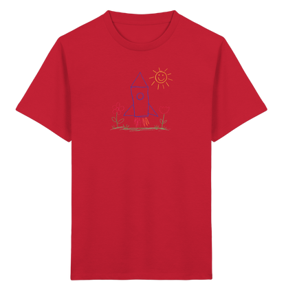 Fröhliches Raketen T-Shirt mit Kinderzeichnung - Kinder Bio T-Shirt