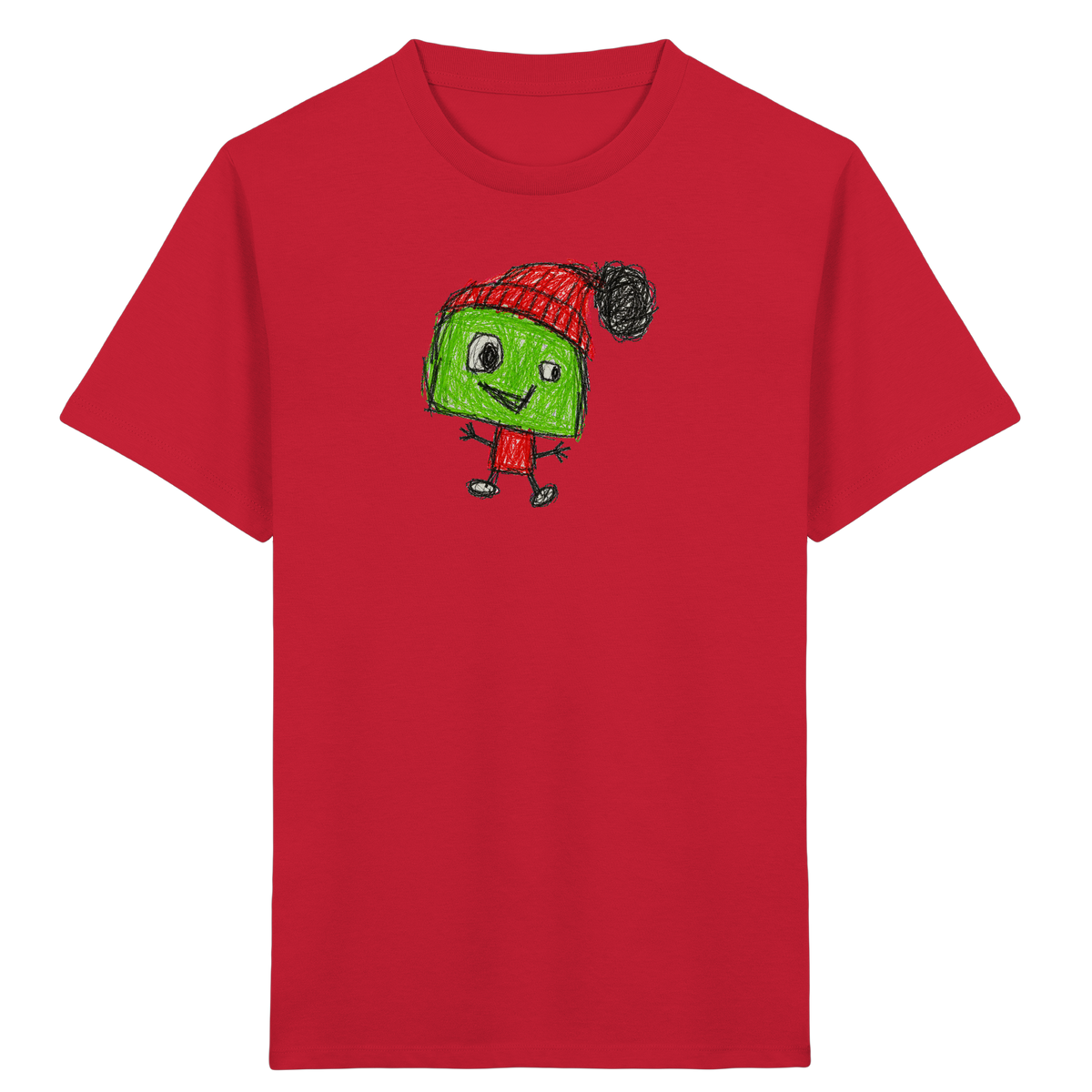 Kritzelkopf mit roter Bommelmütze - Kinder Bio T-Shirt