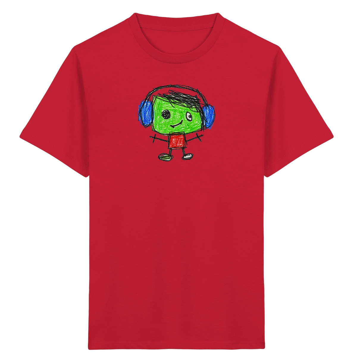 Kritzelkopf mit blauen Ohrenschützern - Kinder Bio T-Shirt