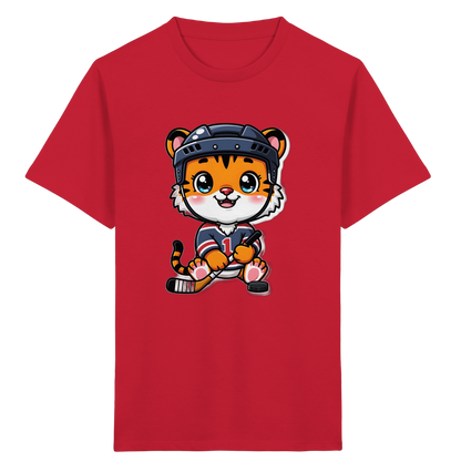 Eishockey-Tiger mit Hockeyschläger – Kinder Bio-T-Shirt