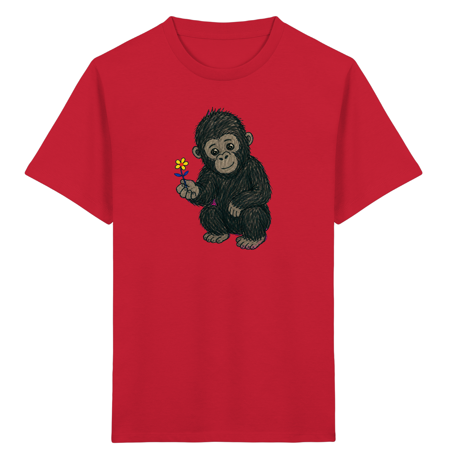 Süßes Gorilla Baby schenkt Blume - Kinder Bio T-Shirt