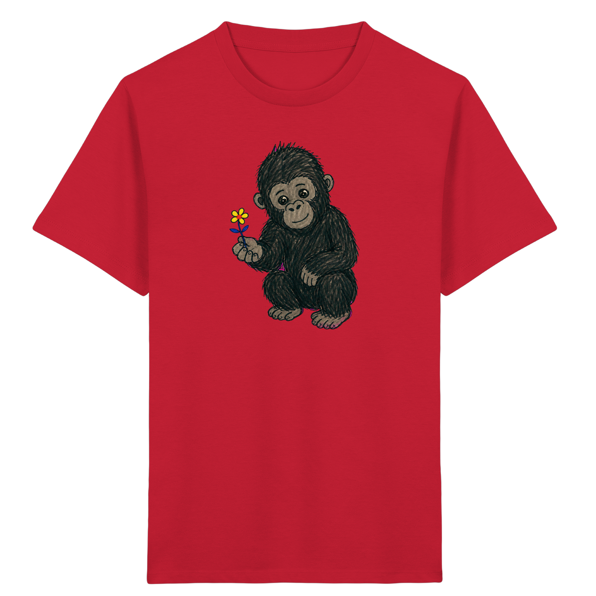 Süßes Gorilla Baby schenkt Blume - Kinder Bio T-Shirt