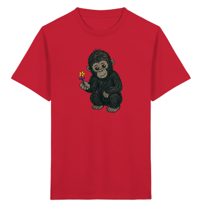 Süßes Gorilla Baby schenkt Blume - Kinder Bio T-Shirt