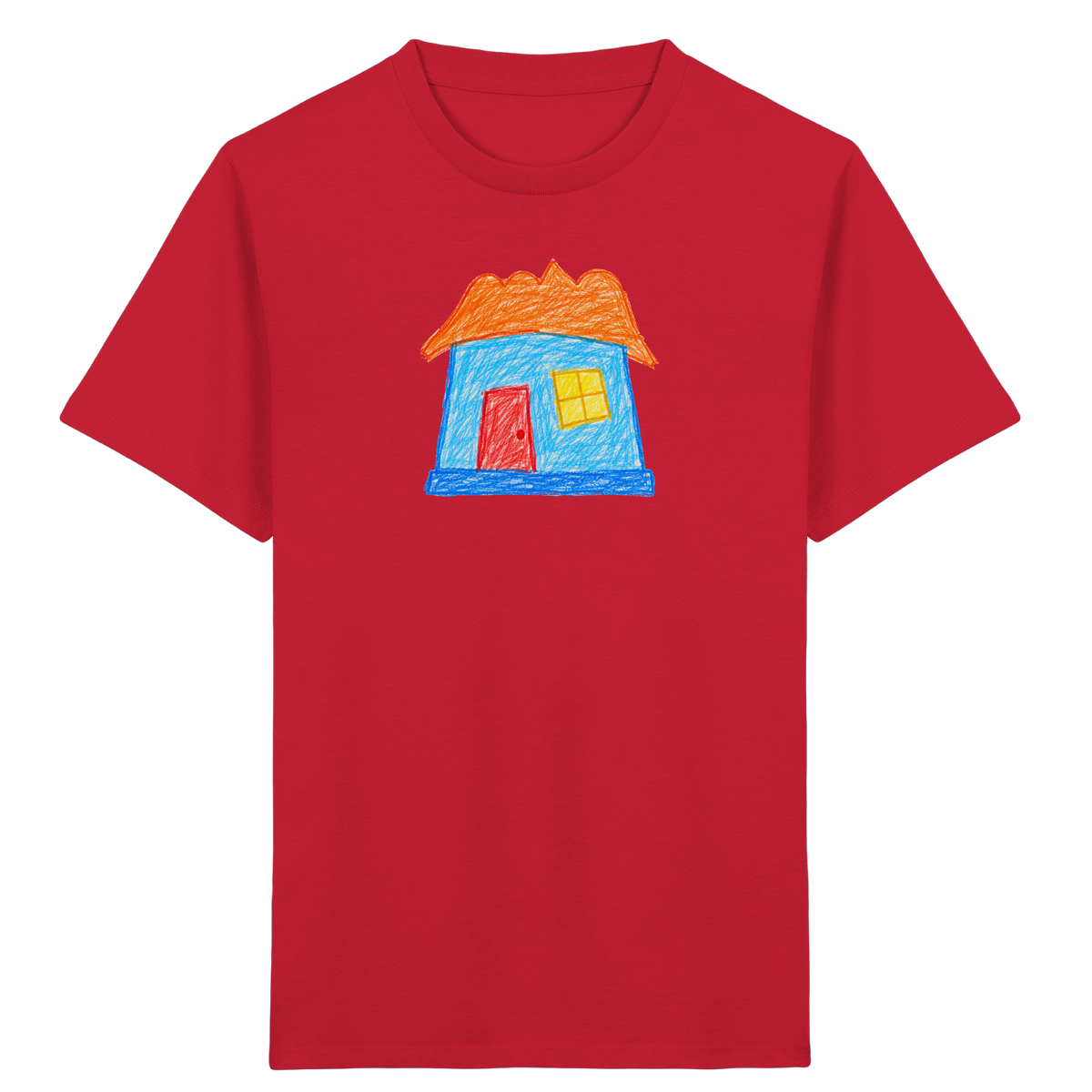 Himmelblaues Haus mit Wolkendach - Kinder Bio T-Shirt