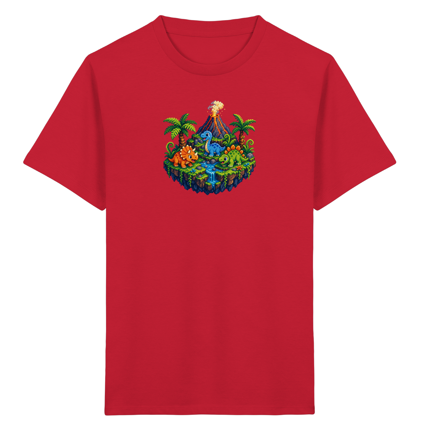 Cooles Dino Pixel Insel T-Shirt - Kinder Bio T-Shirt