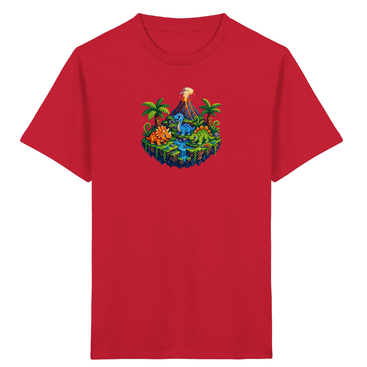 Cooles Dino Pixel Insel T-Shirt - Kinder Bio T-Shirt
