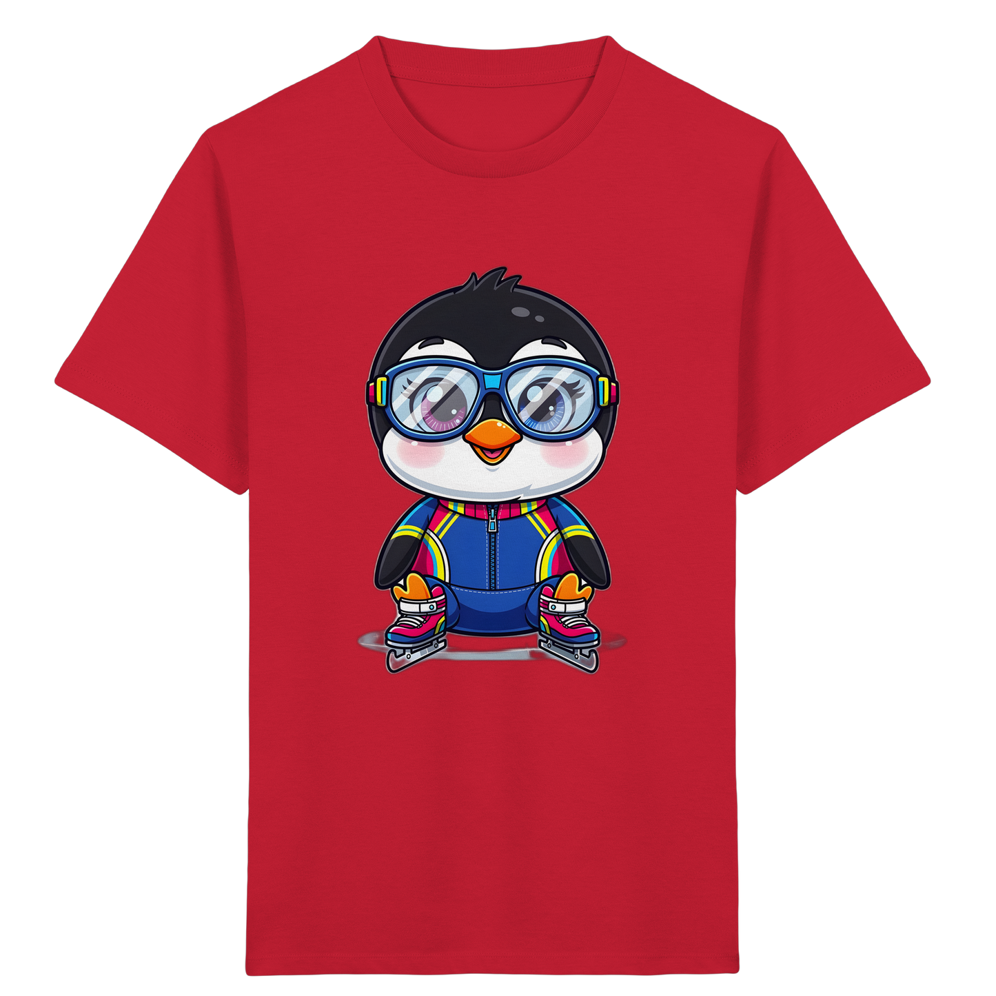 Fröhlicher Pinguin auf Schlittschuhen Kinder T-Shirt