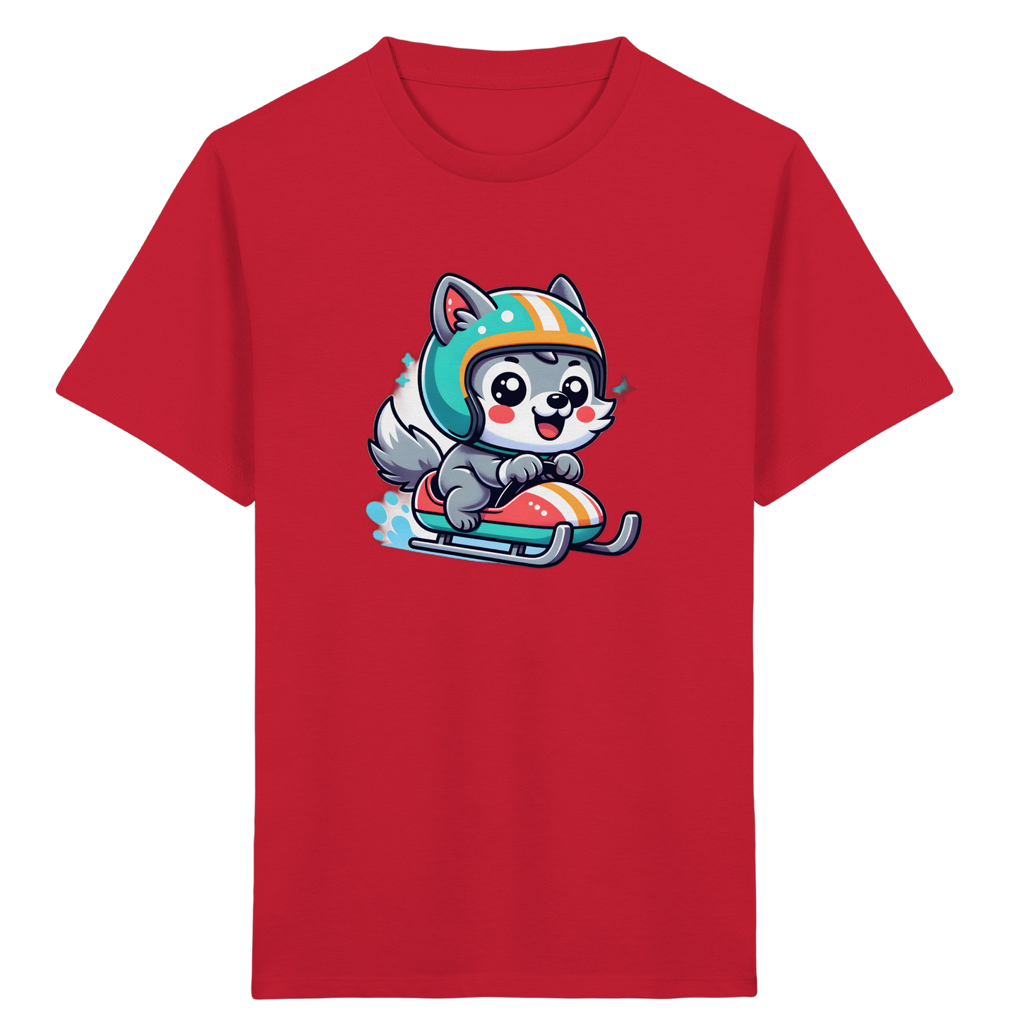 Cartoon Wolf Schlittenfahrt T-Shirt