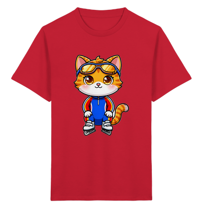 Kinder-T-Shirt mit Katze auf Schlittschuhen