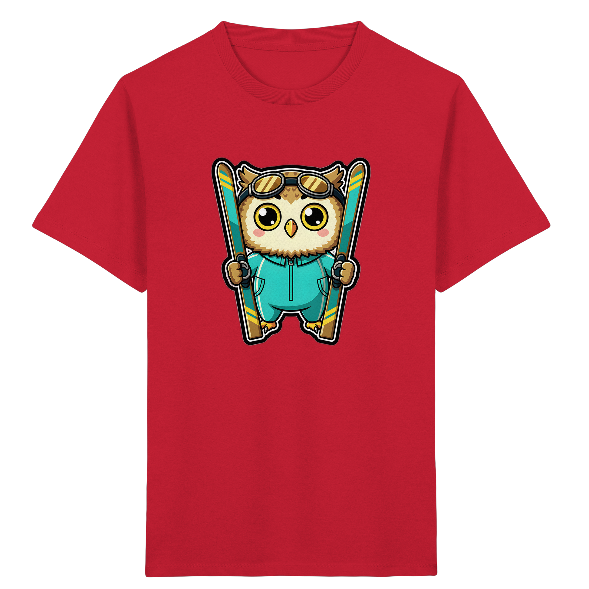 Niedliche Eule auf Skiern T-Shirt - Kinder Bio T-Shirt