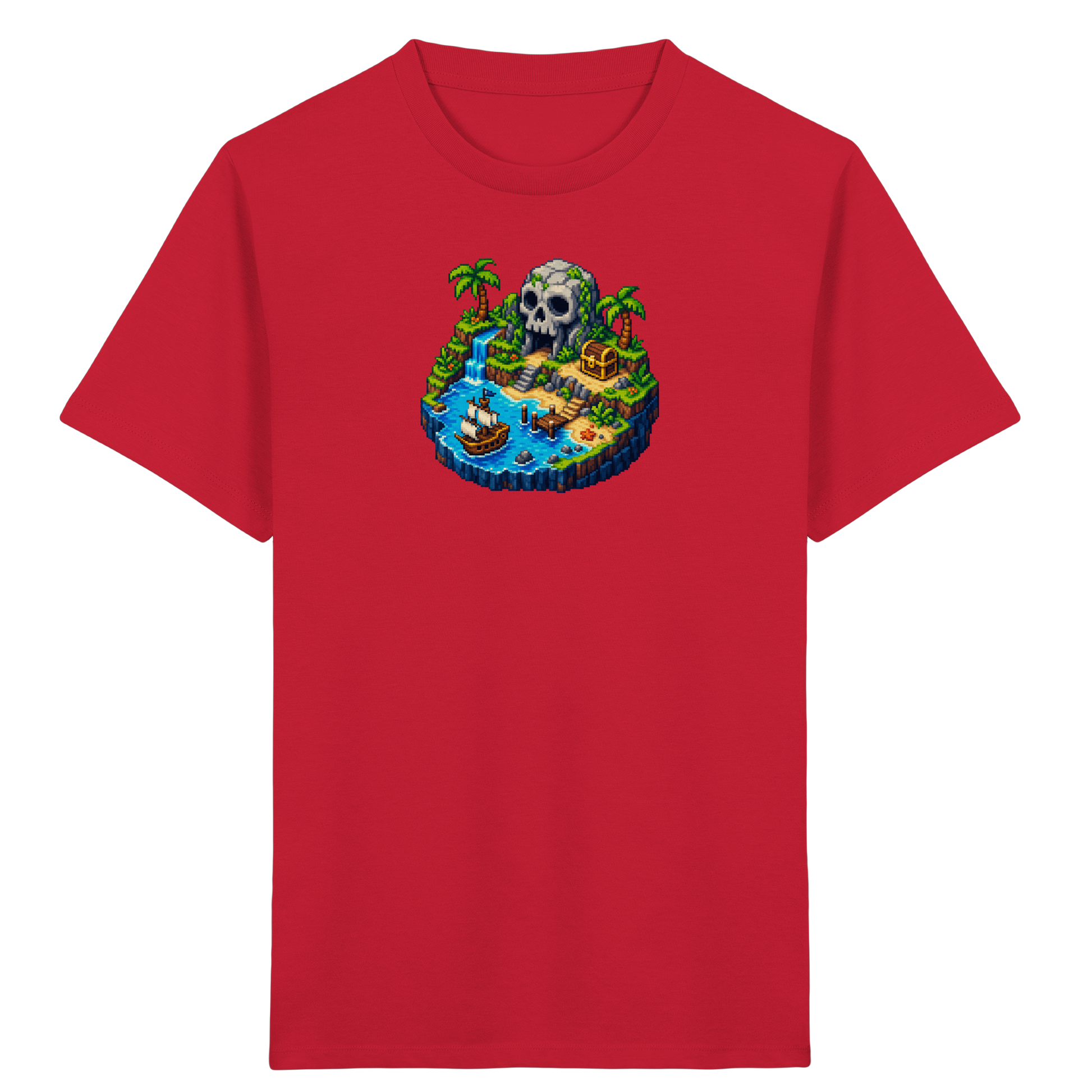 Abenteuerliches Pirateninsel Pixel Art T-Shirt - Kinder Bio T-Shirt